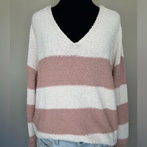 Ivory and Pink Striped Sweater